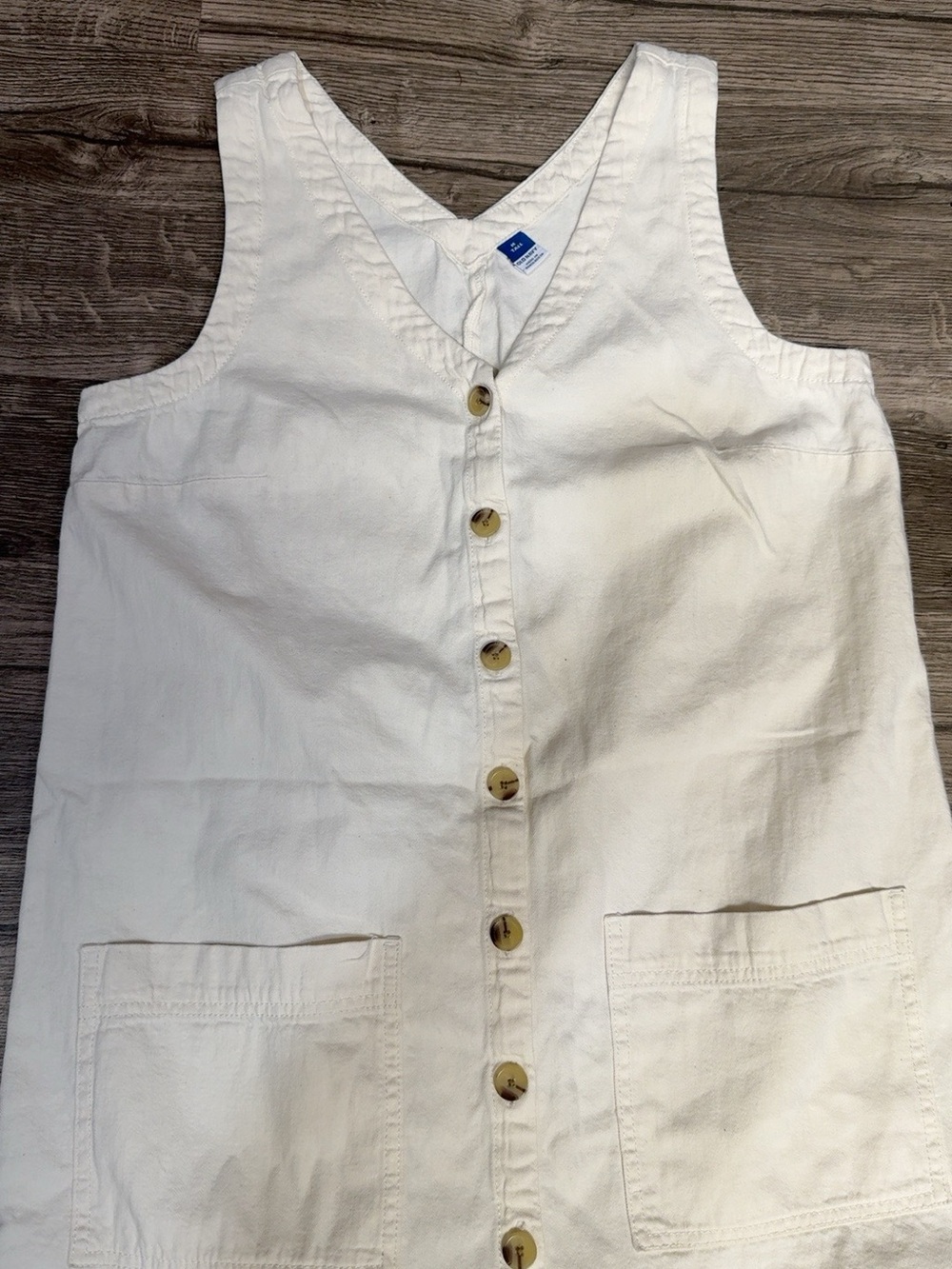 Old Navy Women’s M Tall White Cotton Button Front Sleeveless Dress Pockets - Picture 4 of 13